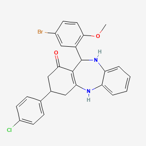 molecular formula C26H22BrClN2O2 B5058888 11-(5-bromo-2-methoxyphenyl)-3-(4-chlorophenyl)-2,3,4,5,10,11-hexahydro-1H-dibenzo[b,e][1,4]diazepin-1-one 