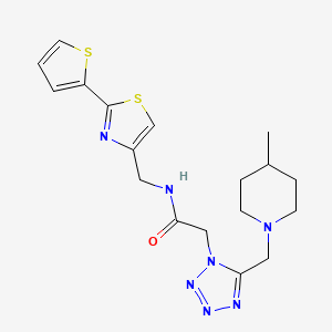molecular formula C18H23N7OS2 B5059120 2-{5-[(4-methyl-1-piperidinyl)methyl]-1H-tetrazol-1-yl}-N-{[2-(2-thienyl)-1,3-thiazol-4-yl]methyl}acetamide 
