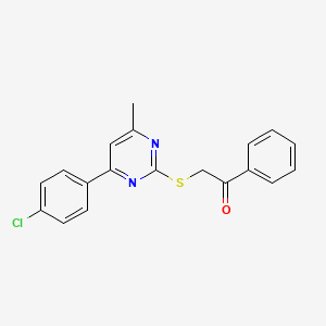 molecular formula C19H15ClN2OS B5059730 2-{[4-(4-chlorophenyl)-6-methyl-2-pyrimidinyl]thio}-1-phenylethanone 