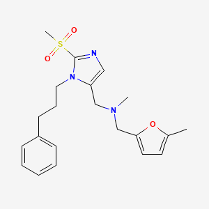 molecular formula C21H27N3O3S B5059780 N-methyl-1-(5-methyl-2-furyl)-N-{[2-(methylsulfonyl)-1-(3-phenylpropyl)-1H-imidazol-5-yl]methyl}methanamine 
