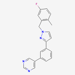 molecular formula C21H17FN4 B5059884 5-{3-[1-(5-fluoro-2-methylbenzyl)-1H-pyrazol-3-yl]phenyl}pyrimidine 