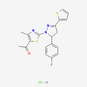 molecular formula C19H17ClFN3OS2 B5060218 1-{2-[5-(4-fluorophenyl)-3-(2-thienyl)-4,5-dihydro-1H-pyrazol-1-yl]-4-methyl-1,3-thiazol-5-yl}ethanone hydrochloride 