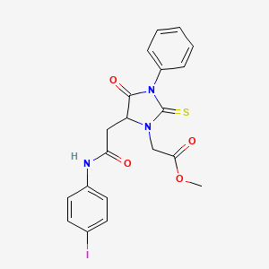 molecular formula C20H18IN3O4S B5060249 methyl (5-{2-[(4-iodophenyl)amino]-2-oxoethyl}-4-oxo-3-phenyl-2-thioxo-1-imidazolidinyl)acetate 