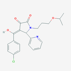 molecular formula C22H23ClN2O4 B506042 4-(4-chlorobenzoyl)-3-hydroxy-1-(3-isopropoxypropyl)-5-(2-pyridinyl)-1,5-dihydro-2H-pyrrol-2-one 