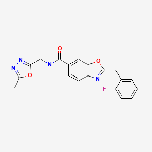 molecular formula C20H17FN4O3 B5060449 2-(2-fluorobenzyl)-N-methyl-N-[(5-methyl-1,3,4-oxadiazol-2-yl)methyl]-1,3-benzoxazole-6-carboxamide 