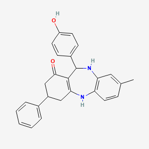molecular formula C26H24N2O2 B5060495 11-(4-hydroxyphenyl)-8-methyl-3-phenyl-2,3,4,5,10,11-hexahydro-1H-dibenzo[b,e][1,4]diazepin-1-one 