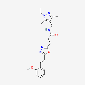 molecular formula C22H29N5O3 B5060517 N-[(1-ethyl-3,5-dimethyl-1H-pyrazol-4-yl)methyl]-3-{5-[2-(2-methoxyphenyl)ethyl]-1,3,4-oxadiazol-2-yl}propanamide 