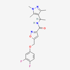 molecular formula C19H20F2N4O3 B5060756 5-[(3,4-difluorophenoxy)methyl]-N-[1-(1,3,5-trimethyl-1H-pyrazol-4-yl)ethyl]-3-isoxazolecarboxamide 