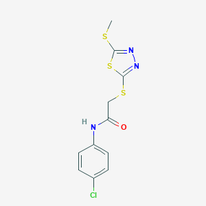 molecular formula C11H10ClN3OS3 B506076 N-(4-chlorophenyl)-2-[(5-methylsulfanyl-1,3,4-thiadiazol-2-yl)sulfanyl]acetamide 