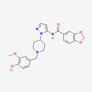 molecular formula C24H26N4O5 B5060842 N-{1-[1-(4-hydroxy-3-methoxybenzyl)-4-piperidinyl]-1H-pyrazol-5-yl}-1,3-benzodioxole-5-carboxamide 