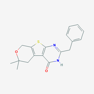 molecular formula C18H18N2O2S B506087 2-benzyl-6,6-dimethyl-3,5,6,8-tetrahydro-4H-pyrano[4',3':4,5]thieno[2,3-d]pyrimidin-4-one CAS No. 331837-50-4