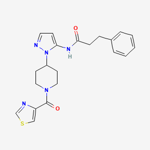 molecular formula C21H23N5O2S B5060898 3-phenyl-N-{1-[1-(1,3-thiazol-4-ylcarbonyl)-4-piperidinyl]-1H-pyrazol-5-yl}propanamide 