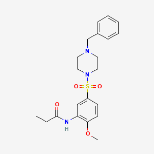 molecular formula C21H27N3O4S B5061025 N-{5-[(4-benzyl-1-piperazinyl)sulfonyl]-2-methoxyphenyl}propanamide 