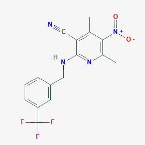 molecular formula C16H13F3N4O2 B5061055 4,6-dimethyl-5-nitro-2-{[3-(trifluoromethyl)benzyl]amino}nicotinonitrile 