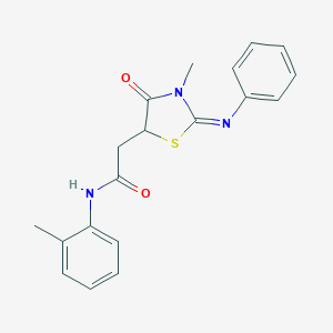 molecular formula C19H19N3O2S B506123 2-[3-methyl-4-oxo-2-(phenylimino)-1,3-thiazolidin-5-yl]-N-(2-methylphenyl)acetamide 