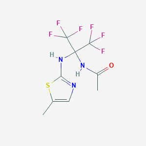 molecular formula C9H9F6N3OS B506128 N-[1,1,1,3,3,3-hexafluoro-2-[(5-methyl-1,3-thiazol-2-yl)amino]propan-2-yl]acetamide 