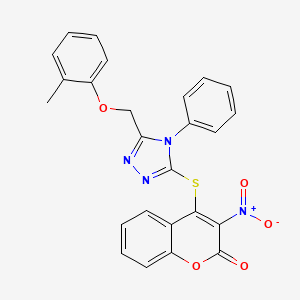 molecular formula C25H18N4O5S B5061445 4-({5-[(2-methylphenoxy)methyl]-4-phenyl-4H-1,2,4-triazol-3-yl}thio)-3-nitro-2H-chromen-2-one 