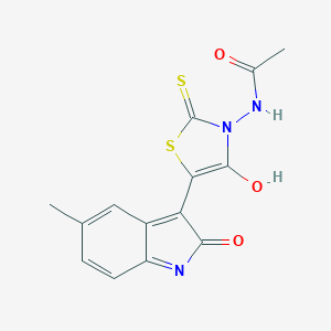 molecular formula C14H11N3O3S2 B506160 N-[(5E)-5-(5-methyl-2-oxo-1,2-dihydro-3H-indol-3-ylidene)-4-oxo-2-thioxo-1,3-thiazolidin-3-yl]acetamide 