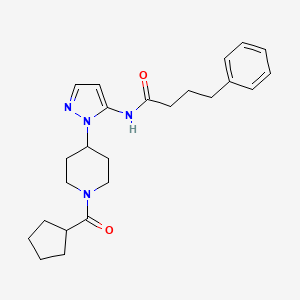 molecular formula C24H32N4O2 B5061609 N-{1-[1-(cyclopentylcarbonyl)-4-piperidinyl]-1H-pyrazol-5-yl}-4-phenylbutanamide 