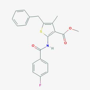 molecular formula C21H18FNO3S B506164 Methyl 5-benzyl-2-[(4-fluorobenzoyl)amino]-4-methyl-3-thiophenecarboxylate 