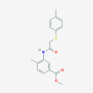 molecular formula C18H19NO3S B506188 Methyl 4-methyl-3-({[(4-methylphenyl)sulfanyl]acetyl}amino)benzoate 