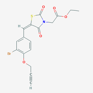 molecular formula C17H14BrNO5S B506191 ethyl {(5E)-5-[3-bromo-4-(prop-2-yn-1-yloxy)benzylidene]-2,4-dioxo-1,3-thiazolidin-3-yl}acetate 