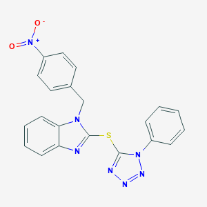 molecular formula C21H15N7O2S B506200 1-{4-nitrobenzyl}-2-[(1-phenyl-1H-tetraazol-5-yl)sulfanyl]-1H-benzimidazole 
