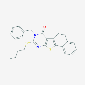 molecular formula C25H24N2OS2 B506211 8-benzyl-9-(butylsulfanyl)-5,8-dihydronaphtho[2',1':4,5]thieno[2,3-d]pyrimidin-7(6H)-one 