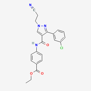 molecular formula C22H19ClN4O3 B5062135 ethyl 4-({[3-(3-chlorophenyl)-1-(2-cyanoethyl)-1H-pyrazol-4-yl]carbonyl}amino)benzoate 