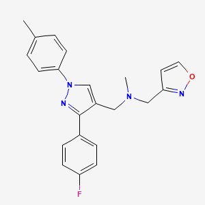 molecular formula C22H21FN4O B5062150 1-[3-(4-fluorophenyl)-1-(4-methylphenyl)-1H-pyrazol-4-yl]-N-(3-isoxazolylmethyl)-N-methylmethanamine 