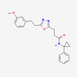 molecular formula C23H25N3O3 B5062189 3-{5-[2-(3-methoxyphenyl)ethyl]-1,3,4-oxadiazol-2-yl}-N-(1-phenylcyclopropyl)propanamide 