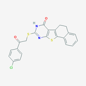 molecular formula C22H15ClN2O2S2 B506219 9-{[2-(4-chlorophenyl)-2-oxoethyl]sulfanyl}-5,8-dihydronaphtho[2',1':4,5]thieno[2,3-d]pyrimidin-7(6H)-one CAS No. 361179-00-2