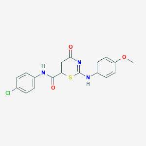 molecular formula C18H16ClN3O3S B506225 N-(4-chlorophenyl)-2-(4-methoxyanilino)-4-oxo-5,6-dihydro-1,3-thiazine-6-carboxamide 
