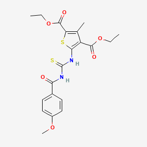 molecular formula C20H22N2O6S2 B5062385 diethyl 5-({[(4-methoxybenzoyl)amino]carbonothioyl}amino)-3-methyl-2,4-thiophenedicarboxylate 