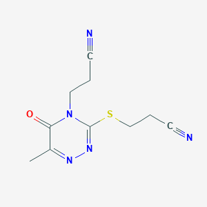 molecular formula C10H11N5OS B506246 3-{[4-(2-Cyanoethyl)-6-methyl-5-oxo-4,5-dihydro-1,2,4-triazin-3-yl]sulfanyl}propanenitrile 