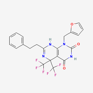 molecular formula C21H16F6N4O3 B5062501 1-(2-furylmethyl)-7-(2-phenylethyl)-5,5-bis(trifluoromethyl)-5,8-dihydropyrimido[4,5-d]pyrimidine-2,4(1H,3H)-dione 