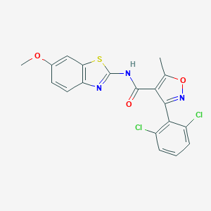 molecular formula C19H13Cl2N3O3S B506258 3-(2,6-dichlorophenyl)-N-(6-methoxy-1,3-benzothiazol-2-yl)-5-methyl-1,2-oxazole-4-carboxamide CAS No. 349613-68-9