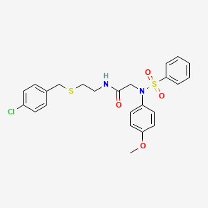 molecular formula C24H25ClN2O4S2 B5062584 N~1~-{2-[(4-chlorobenzyl)thio]ethyl}-N~2~-(4-methoxyphenyl)-N~2~-(phenylsulfonyl)glycinamide 