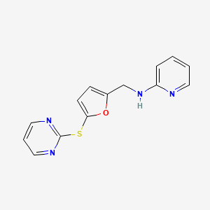molecular formula C14H12N4OS B5062799 N-{[5-(2-pyrimidinylthio)-2-furyl]methyl}-2-pyridinamine trifluoroacetate 