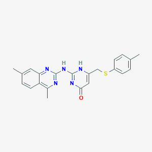 molecular formula C22H21N5OS B506282 2-(4,7-Dimethyl-quinazolin-2-ylamino)-6-p-tolylsulfanylmethyl-1H-pyrimidin-4-one CAS No. 384374-94-1