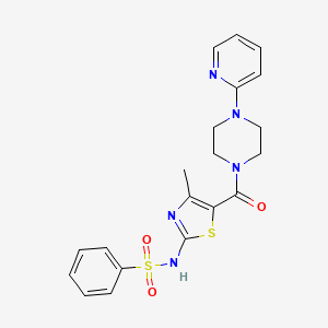 molecular formula C20H21N5O3S2 B5062912 N-(4-methyl-5-{[4-(2-pyridinyl)-1-piperazinyl]carbonyl}-1,3-thiazol-2-yl)benzenesulfonamide 