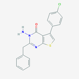molecular formula C19H14ClN3OS B506297 3-amino-2-benzyl-5-(4-chlorophenyl)thieno[2,3-d]pyrimidin-4(3H)-one CAS No. 372091-80-0