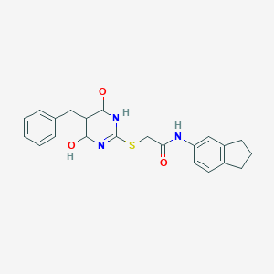 molecular formula C22H21N3O3S B506303 2-[(5-benzyl-4-hydroxy-6-oxo-1,6-dihydro-2-pyrimidinyl)sulfanyl]-N-(2,3-dihydro-1H-inden-5-yl)acetamide 