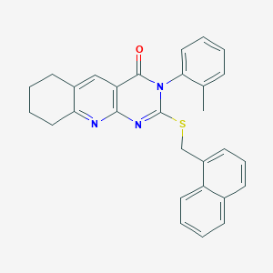 molecular formula C29H25N3OS B506314 3-(2-methylphenyl)-2-[(1-naphthylmethyl)sulfanyl]-6,7,8,9-tetrahydropyrimido[4,5-b]quinolin-4(3H)-one 