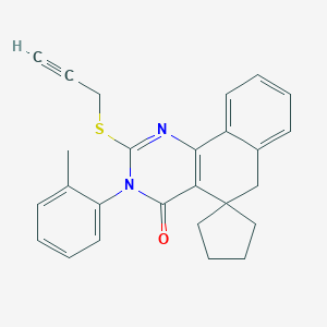 molecular formula C26H24N2OS B506320 3-(2-methylphenyl)-2-(2-propynylsulfanyl)-spiro([5,6]dihydrobenzo[h]quinazoline-5,1'-cyclopentane)-4(3H)-one 