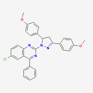 molecular formula C31H25ClN4O2 B5063232 2-[3,5-bis(4-methoxyphenyl)-4,5-dihydro-1H-pyrazol-1-yl]-6-chloro-4-phenylquinazoline 