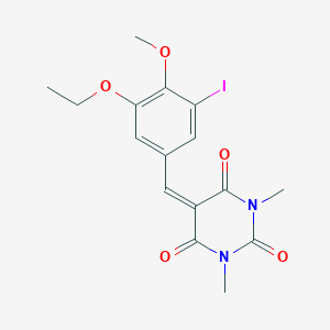 molecular formula C16H17IN2O5 B506328 5-(3-ethoxy-5-iodo-4-methoxybenzylidene)-1,3-dimethylpyrimidine-2,4,6(1H,3H,5H)-trione 