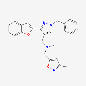 molecular formula C25H24N4O2 B5063303 1-[3-(1-benzofuran-2-yl)-1-benzyl-1H-pyrazol-4-yl]-N-methyl-N-[(3-methyl-5-isoxazolyl)methyl]methanamine 