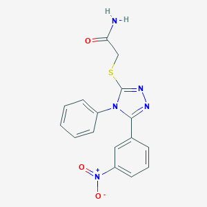 molecular formula C16H13N5O3S B506331 2-[(5-{3-nitrophenyl}-4-phenyl-4H-1,2,4-triazol-3-yl)sulfanyl]acetamide 