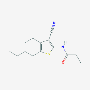molecular formula C14H18N2OS B506332 N-(3-cyano-6-ethyl-4,5,6,7-tetrahydro-1-benzothiophen-2-yl)propanamide 